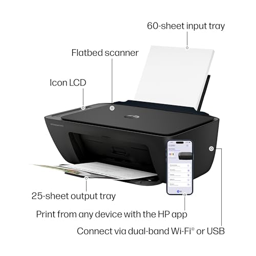 HP DeskJet 2955 Wireless All-in-One Color Inkjet Printer, Scanner, Copier, Best-for-Home, 3 Month Trial of Instant Ink Included, AI-Capable (A24HJA)