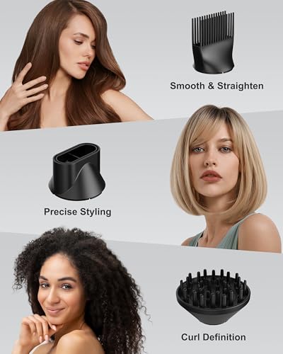 ANNLARY Hair Dryer with Comb, ANNLARY 1800W Blow Dryer with Diffuser for Curly Hair, Plasma Ionic Hair Dryer for Frizz Control, Foldable Portable Low Noise Hairdryer, 6.5 ft ALCI Cord