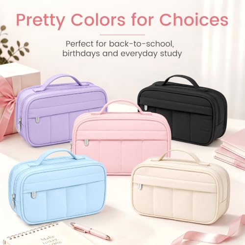 Sooez Pencil Case for Girls, Cute Large Capacity Pencil Pouch Pen Bag, Pink | Puffer Feel, Multi-Compartment Pencil Box Stationery Organizer with Zipper, Portable Back to School Supplies