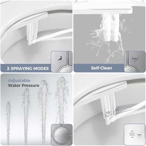 Upgrade Bidet Attachment for Toilet Seat, Adjustable Angle Dual Nozzle, Self-Cleaning, Non-Electric Bidet Attachment for Rear & Feminine Wash, Controllable Fresh Cold Water Pressure