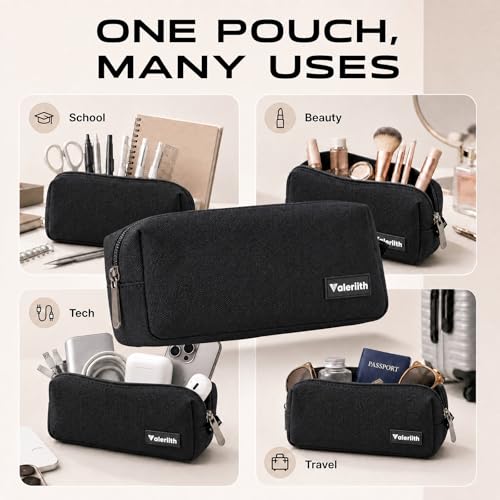 Small Pencil Case Simple Pencil Pouch, Zippered Pen Bag School Supplies for Teens Girls Boys Adults, Black