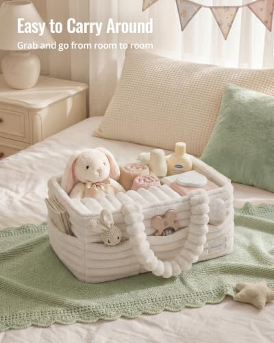 Blissful Diary Flannel Diaper Caddy Organizer & Gift Packaging, Cream Beige | Portable Diaper Basket, Nursery Storage Basket, Gift to Baby Shower, Newborn Boy & Girl Essential, Registry Search Must Haves