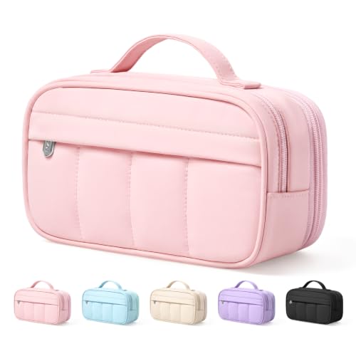 Sooez Pencil Case for Girls, Cute Large Capacity Pencil Pouch Pen Bag, Pink | Puffer Feel, Multi-Compartment Pencil Box Stationery Organizer with Zipper, Portable Back to School Supplies