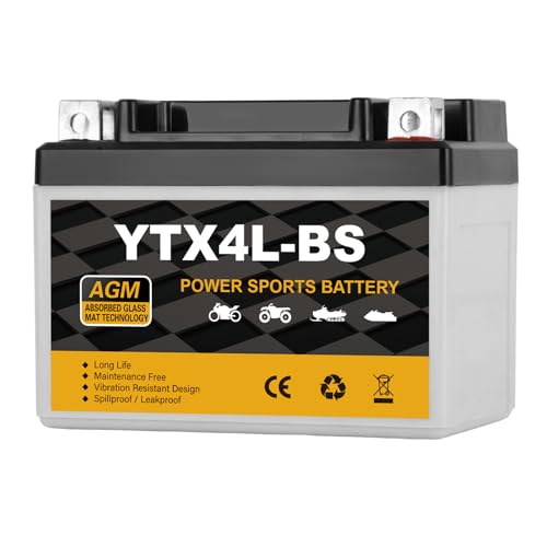 YTX4L-BS Motorcycle Battery 12V 3Ah, 70 CCA Sealed AGM Rechargeable Maintenance Free Battery, Replacement for ATV, 50cc Scooter, Dirt Bike