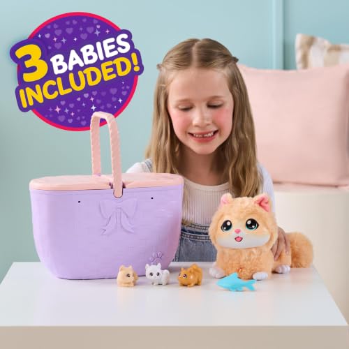 Little Live Pets Mama Surprise Kittens, Interactive Mama, Surprise Toys | Portable basket, fish accessory, 3 baby kittens, and 15+ sounds and reactions for ages 4+ toy cat play