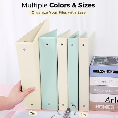 SKYDUE 1 Inch 3 Ring Binder with 8 Tab Dividers & 24 Labels, Pastel Binder Organizer for Letter Size Paper, Aesthetic School Binder for Notes, Documents, Office & Home Organization, Pearl White