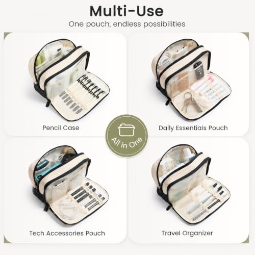 Sooez Pencil Case, Pencil Pouch Large Capacity, Pen Bag Storage Organizer | Clean Two-Tone Design, Multiple Compartments, Versatile Storage, Smooth Durable Zippers, Water-Resistant Fabric, Stable Base