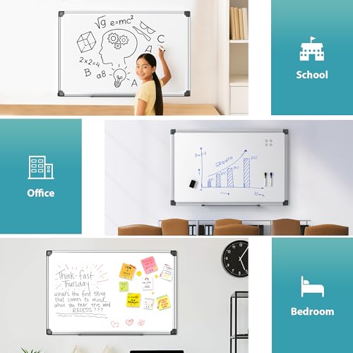VUSIGN 36" x 24" Magnetic Dry Erase Board for Wall with Aluminum Frame | Markers, Magnets, Eraser & Tray Included, Dry Erase White Board for Office, School, Home