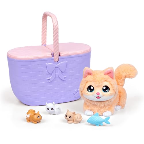 Little Live Pets Mama Surprise Kittens, Interactive Mama, Surprise Toys | Portable basket, fish accessory, 3 baby kittens, and 15+ sounds and reactions for ages 4+ toy cat play