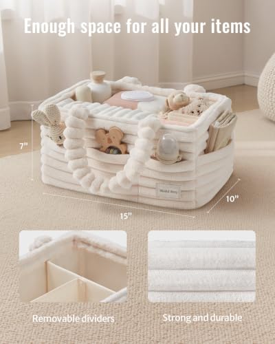 Blissful Diary Flannel Diaper Caddy Organizer & Gift Packaging, Cream Beige | Portable Diaper Basket, Nursery Storage Basket, Gift to Baby Shower, Newborn Boy & Girl Essential, Registry Search Must Haves