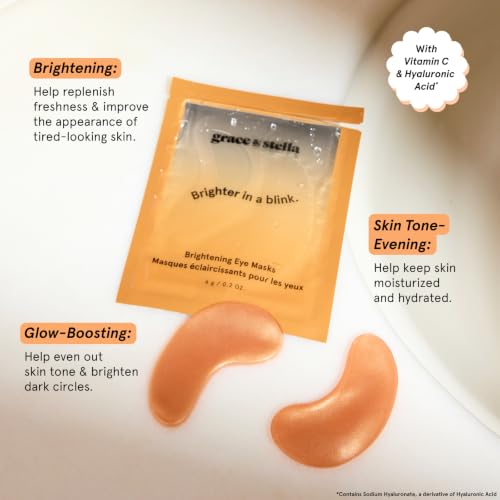 grace & stella New Brightening Eye Patches for Dark Circles (24 Pairs) - Vitamin C Under Eye Patches for Puffiness - Perfect Gifts for Women & Morning Skin Care Routine, Vegan Under Eye Mask