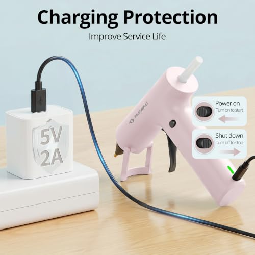 Tilswall Cordless Hot Glue Gun, W106s, Fast Preheating with 2Ah Battery | 90s Fast Preheating, Glue Gun and Sticks Set (7×140mm), Compact Size Ideal for School Crafts, DIY Making, Repairs W106s Pink