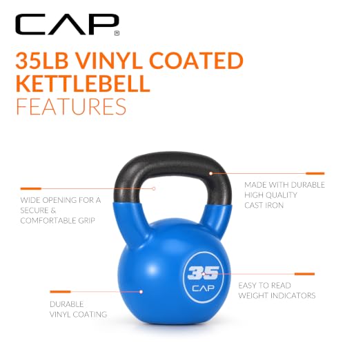CAP Vinyl Coated Cast Iron Kettlebell, 10-50 LB Home Gym Weight