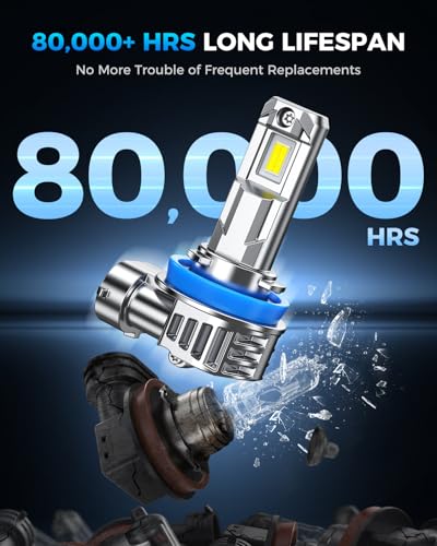 Marsauto H11 Light Bulbs, 40000LM M1L H11 LED Bulb, 80000H+ Lifespan H9 H8 Drving Light, 6500K White 900% Bright Fog Light, 1:1 Plug and Play, Pack of 2