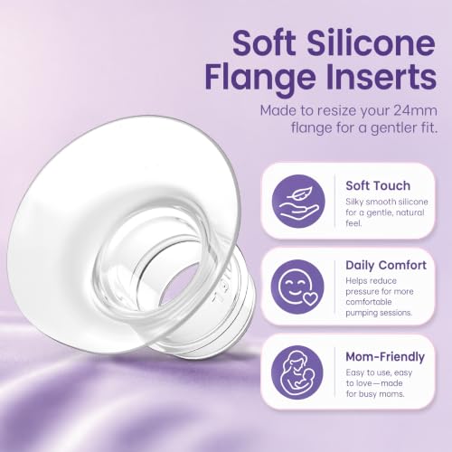 4 Pcs 17mm Flange Inserts, Soft Flange Reducer for 24mm Breast Shield | Compatible with Momcozy M5/M9/M6/V2 Pro/S12 Pro/eufy E10/S1/S1 Pro/Spectra/Elvie/Lansinoh/Paruu Breast Pumps