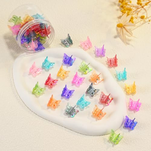 Mini Butterfly Hair Clips, Y2K 90s 50pcs Hair Accessories (Rainbow Plating) | Tiny Small Claw Clips, Cute Barrette, Festival Plastic Jewelry, for Women Girls