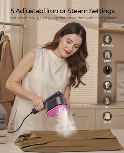 Travel Steamer for Clothes 1200W: 5-Mode Handheld Iron & Steam 15s Heat-Up, 90° Rotatable, 7-Hole Ceramic Soleplate, No-Drip Steam, 110ml Tank, 110V Deep Purple&Grey