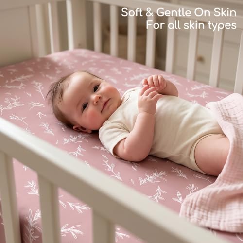 Pack and Play Mattress Sheets Fitted, 3 Pack Mini Crib Sheets | Stretchy Playard playpen Sheet, Compatible with Graco Pack N Play Mattress, Soft and Breathable Material, Pink Floral