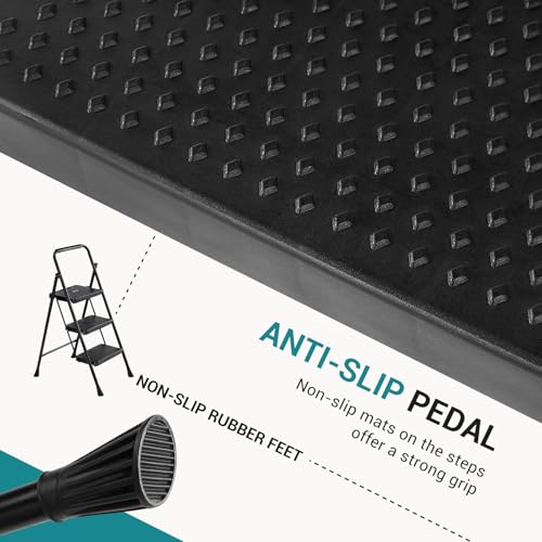 OLIXIS 3 Step Ladder, 800lbs Foldable Step Stool with Anti-Slip Pedal