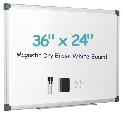 VUSIGN 36" x 24" Magnetic Dry Erase Board for Wall with Aluminum Frame | Markers, Magnets, Eraser & Tray Included, Dry Erase White Board for Office, School, Home