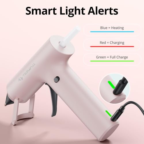 Tilswall Cordless Hot Glue Gun, W106s, Fast Preheating with 2Ah Battery | 90s Fast Preheating, Glue Gun and Sticks Set (7×140mm), Compact Size Ideal for School Crafts, DIY Making, Repairs W106s Pink