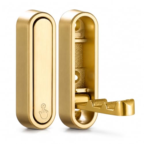 Folding Wall Hooks, 2 Pack Gold Heavy Duty Coat Hooks, Screw Mounted | Zinc Alloy Foldable Hooks, Hold up to 44 lbs, 90° Fold-Down Design for Clothes, Towels, Bags and Keys