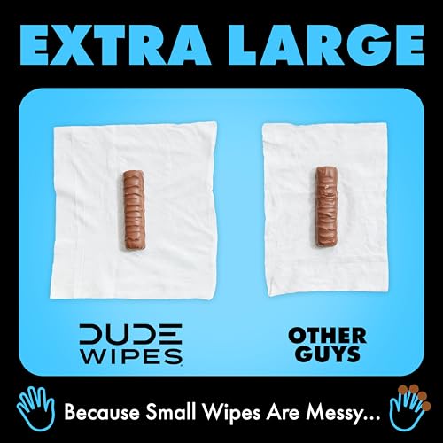 DUDE Wipes Unscented Adult Flushable Wet Wipes, Sensitive Skin, 288 Count | 99% water, extra large flushable butt wipes. Fragrance free, hypoallergenic, vitamin E and aloe. Septic safe. 6 packs of 48.