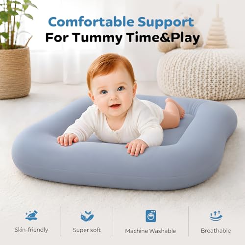 Baby Lounger for Newborns 0-24 Months - Baby Essentials | Soft Breathable Cotton Infant Support Cushion for Tummy Time & Play, Portable Infant Lounger - Navy Blue (Cover Included)