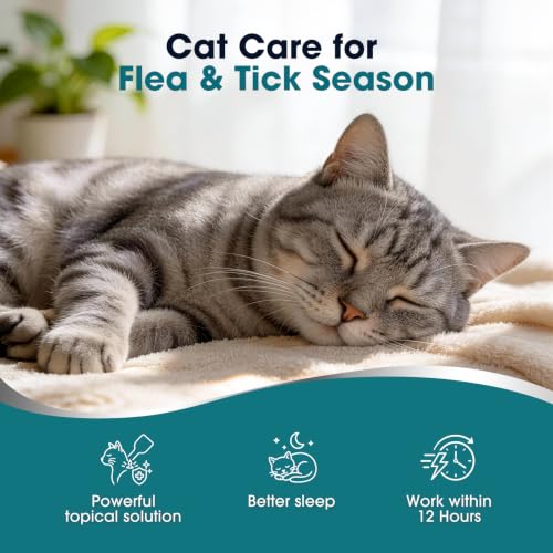 Topical Flea and Tick for Cats & Kittens Over 1.5 lbs, Waterproof, Monthly At-Home Cat Care for Cats 8 Weeks or Older, 6-Dose Supply