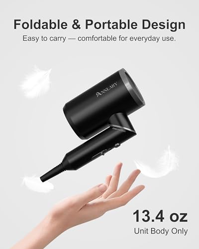 ANNLARY Hair Dryer with Comb, ANNLARY 1800W Blow Dryer with Diffuser for Curly Hair, Plasma Ionic Hair Dryer for Frizz Control, Foldable Portable Low Noise Hairdryer, 6.5 ft ALCI Cord