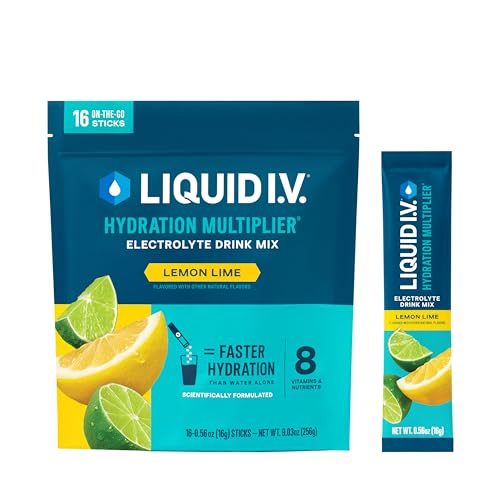 Liquid I.V. Hydration Electrolytes, Lemon Lime, 16 Count | Scientifically Formulated | Clinically Proven Hydration | No Artificial Sweeteners | Non-GMO | Vegan | Powder Drink Mix