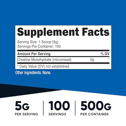 Nutricost Creatine Monohydrate Micronized Powder 500G, 100 Servings | 5000mg Per Serving (5g), 17.9 Oz