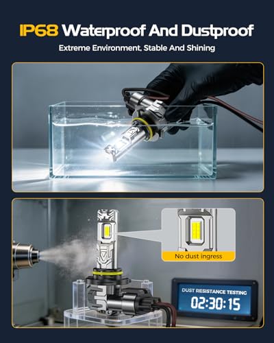 9005 Light Bulbs, 8X Ultra Brightness HB3 9005 Lights, 6500K Cool White Bulbs, Real 1:1 Mini Size Plug and Play, IP68 Waterproof, Pack of 2