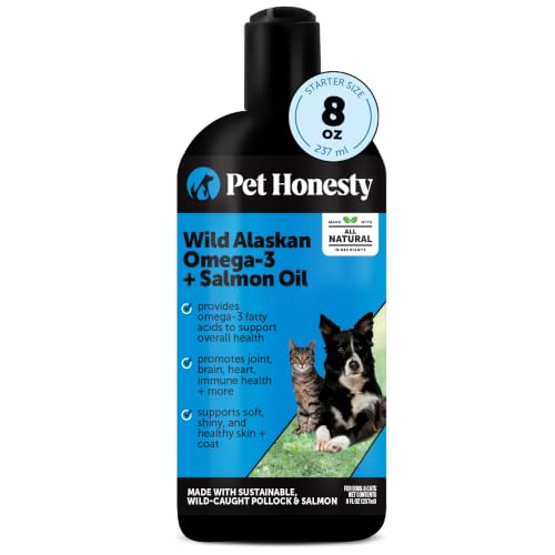 Wild Alaskan Salmon Oil for Dogs + Cats - 100% Pure Natural Omega 3 Fish Oil Supplement for Pet Skin, Coat Health, Allergy Itch Relief, EPA DHA Fatty Acids for Dog Joint Support, Heart Wellness (8 oz)