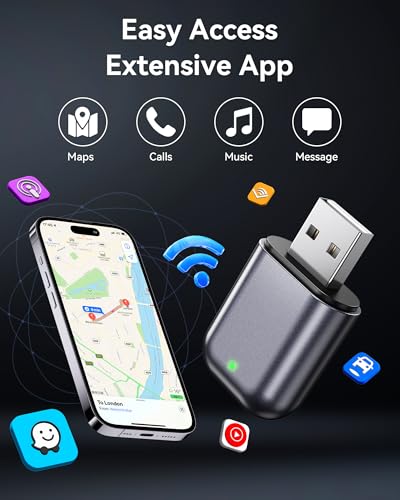 Burnt Sugar Wireless Carplay Adapter for iPhone 2026 Upgraded, Ultra-Mini USB for Apple Car Play Convert Wired to Wireless, Stable Low-Lag GPS Plug & Play for iOS 10+ & Cars from 2016+ (Jet Gray)