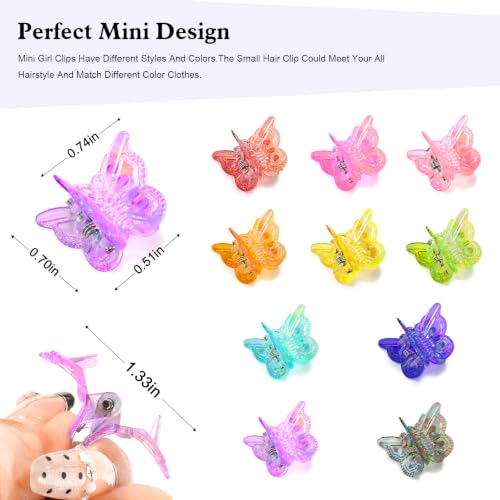 Mini Butterfly Hair Clips, Y2K 90s 50pcs Hair Accessories (Rainbow Plating) | Tiny Small Claw Clips, Cute Barrette, Festival Plastic Jewelry, for Women Girls