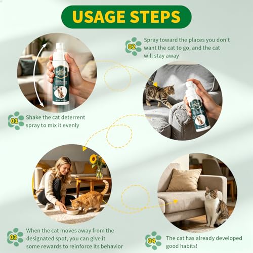 Cat Deterrent & Repellent Spray Anti-Scratch Training Aid, 8OZ 2 Pack | Furniture Protector for Sofa, Bed, Kitchen, Courtyard, Indoor & Outdoor Use, Non-Toxic & Safe for Humans & Pets