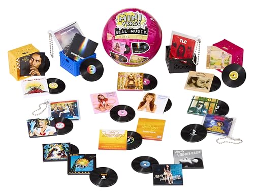 MGA's Miniverse Real Music Vinyl Mystery Blind Packaging, Mini Playable Records, 4 Vinyl Records per Pack, Sleeve & Keychain, Collectors, Gift, Britney Spears, Elton John, TLC