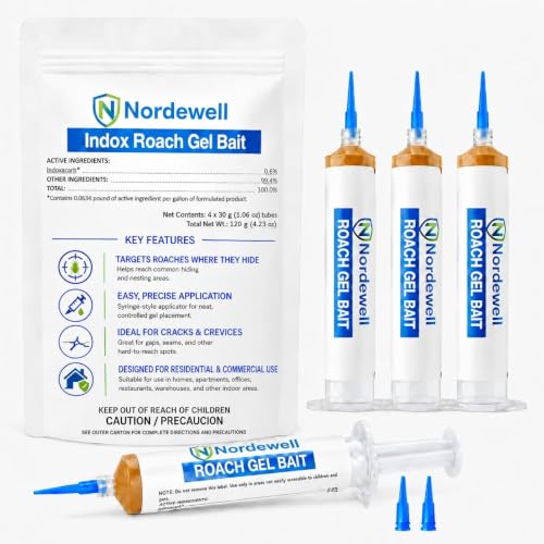 Cockroach Gel Bait, Professional Roach Gel Bait with 0.6% Indoxacarb, 4 x 30g Syringes, Roach Bait for German, American & Other Cockroaches, Indoor & Outdoor Roach Control