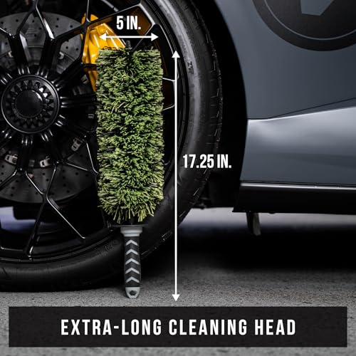 VIKING V+ Wheel Barrel Brush for Deep Wheel Cleaning, 17 Inch Length | Multi-Fiber Cleaning Brush for Car Detailing Kit and Car Detailing Kit, Clean Exhaust Tips, Wheels, and Rims, Black and Green