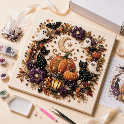 Halloween Ghost Pearl Diamond Art DIY Kit 3D Diamond Painting (Ghost) | 11.8*11.8IN Frameless, Spooky Cute Design for Adults, DIY Fall Home Decor Wall Art, Halloween DIY Gift