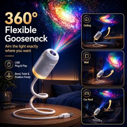 Galaxy Projector Night Light, 2-in-1 Holographic Star 5d Ocean Projector Plug and Play hd Star Smart Ceiling Projectors Lamp 360° Space Starry Sky USB Projection (24 Projection Films)