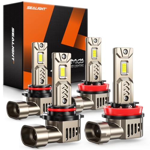 SEALIGHT 9005/HB3 H11/H8/H9 Light Bulb Combo, 1200% Super Bright LED Bulbs, 1:1 Real Design, 6500K Cool White, 20 Year Extended Lifespan, 3Min Plug and Play, Pack of 4