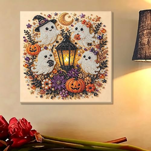 Halloween Ghost Pearl Diamond Art Kits for Adults with Frame 10x10in | Halloween Pearl Art Kits for Adults, Special Shape Pearl Diamond Painting Kit, Pearls Art Gem Crafts for Home Wall Decor