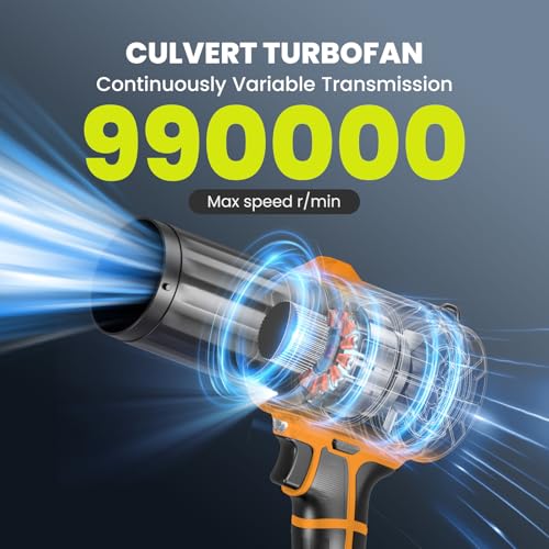 Cordless Leaf Blower with 2 Batteries & Charger - 990,000 RPM Electric Handheld Blower, Lightweight for Lawn, Yard, Patio, Garden Care Orange