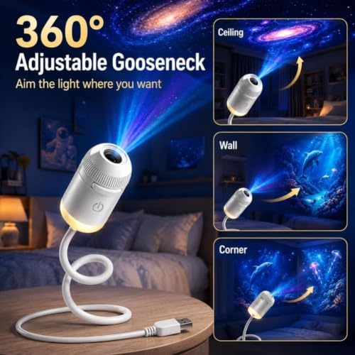2027 Upgraded Hd Smart Dynamic 5d Holographic Night Light Projector, Plug and Play Hd Star Projector, 360° Adjustable Galaxy and Ocean for Bedroom Ceiling（24 Projection Films）