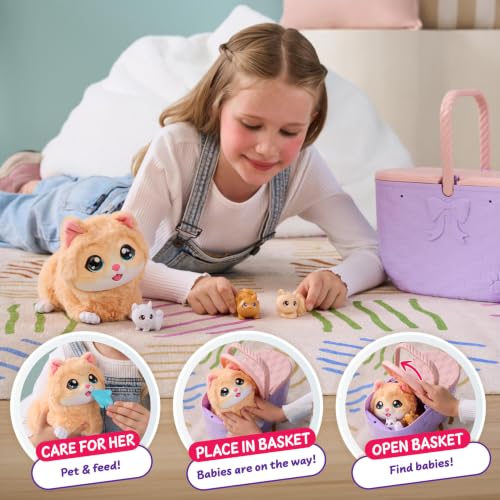 Little Live Pets Mama Surprise Kittens, Interactive Mama, Surprise Toys | Portable basket, fish accessory, 3 baby kittens, and 15+ sounds and reactions for ages 4+ toy cat play