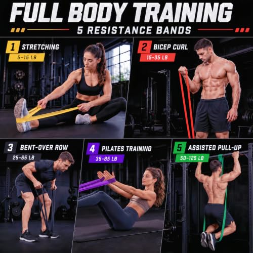 Resistance Bands for Working Out, 5-Level Pull Up Assistance Bands Set | Exercise Bands and Workout Bands for Pull-ups, Strength Training, Stretching, Mobility, and Full-body Home or Gym Workouts.