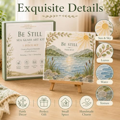 Psalms of Comfort & Strength Sea Glass Art Kit, Christian DIY Craft Kit with Inspirational Bible Verse Design, Religious Gift for Women, Faith Home Decor Wall Art，#A