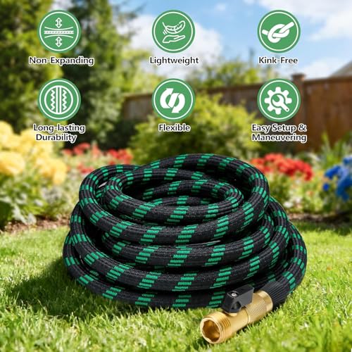 100 FT Non-Expanding Garden Hose, 2026 New Upgrated Non-Expandable Garden Water Hose - Ultra-Light & Flexible Burst-Resistant, Kink-Free Garden Hoses, All-Weather Use for Lawns, Gardens,Outdoor